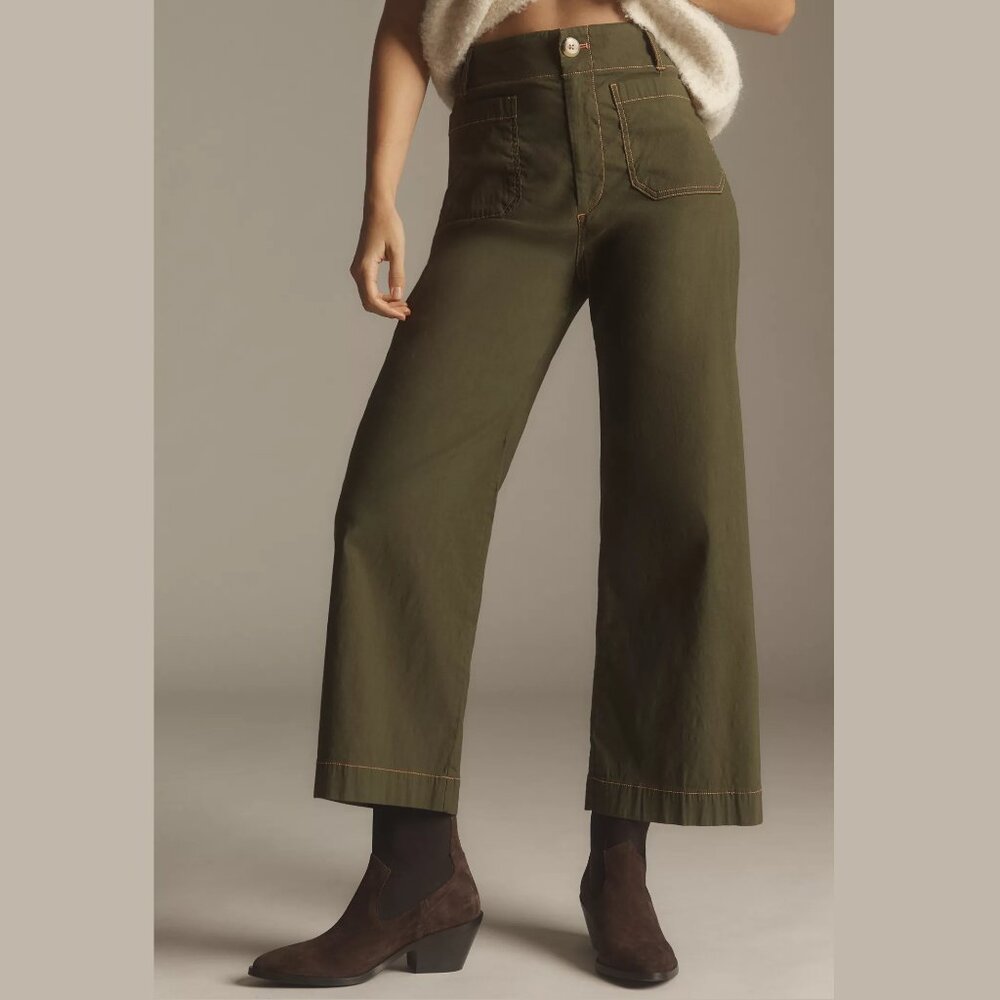 Anthropologie Colette Cropped Wide-Leg Pant Contrast-Stitch Edition Holly 28